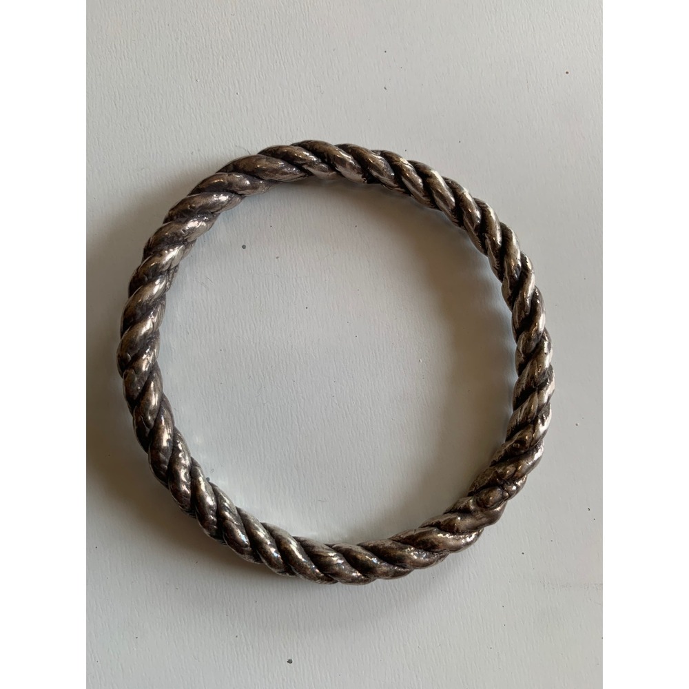 Vintage Sterling Silver Twisted Rope Bangle Bracelet Oxidized Stackable Jewelry